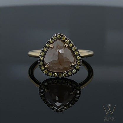 1.71ct Perfectly Imperfect Pear Rough Diamond Halo 14k Yellow Gold Engagement Ring
