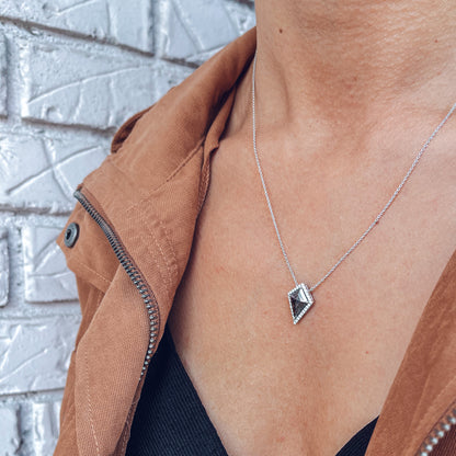 Apex 1.57CTW Black Salt and Pepper Rustic Kite Shape Rose Cut Diamond Necklace
