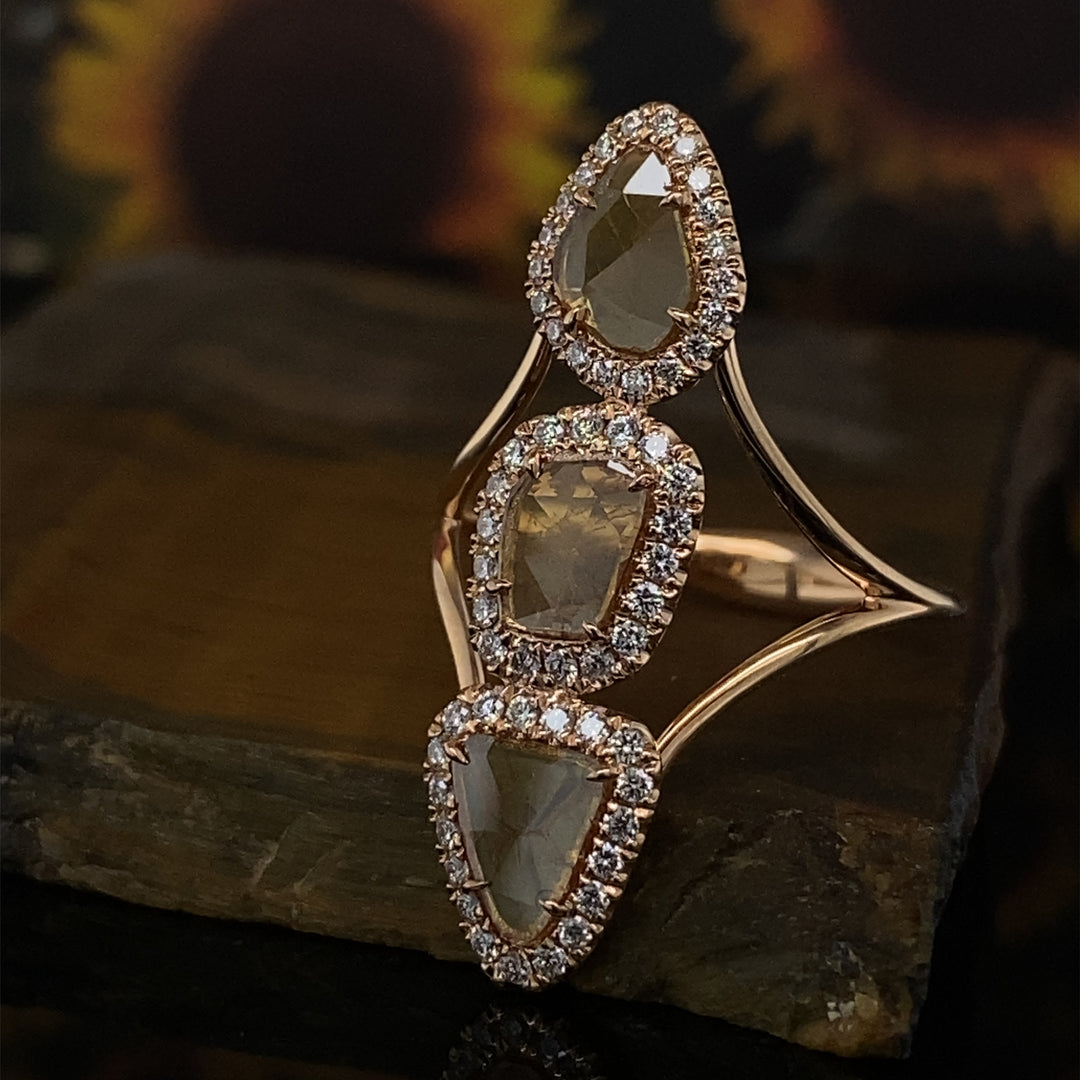 91CT Honeycomb Rough Diamond Slice Ring 18k Yellow Gold Wexford Jewelers