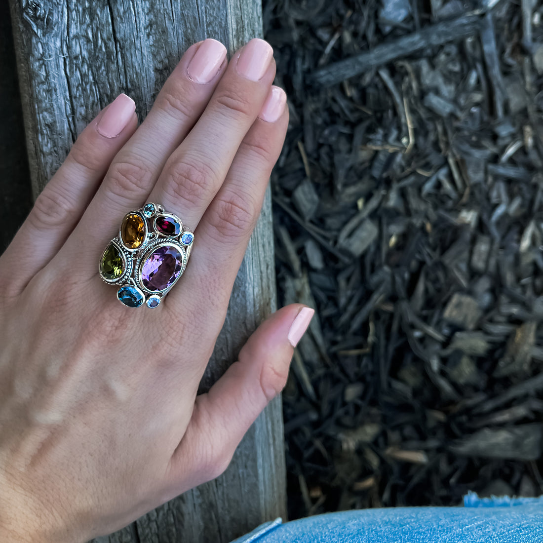 Mixed Gemstone Madeira Ring in Silver