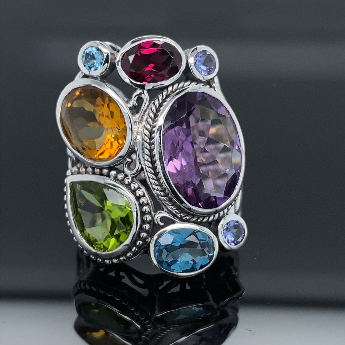 Mixed Gemstone Madeira Ring in Silver