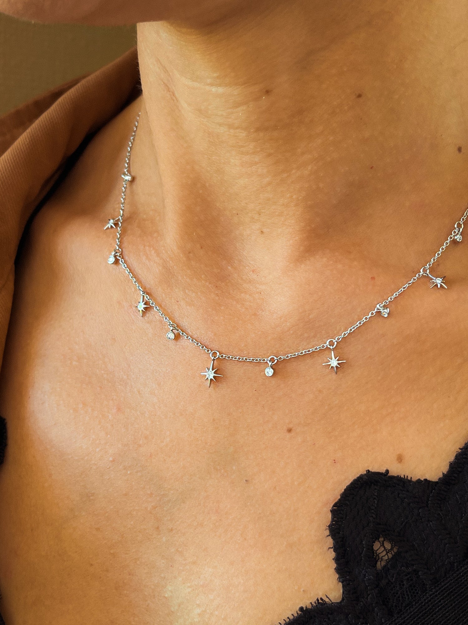 Starry Sky Diamond Drops Necklace White Gold