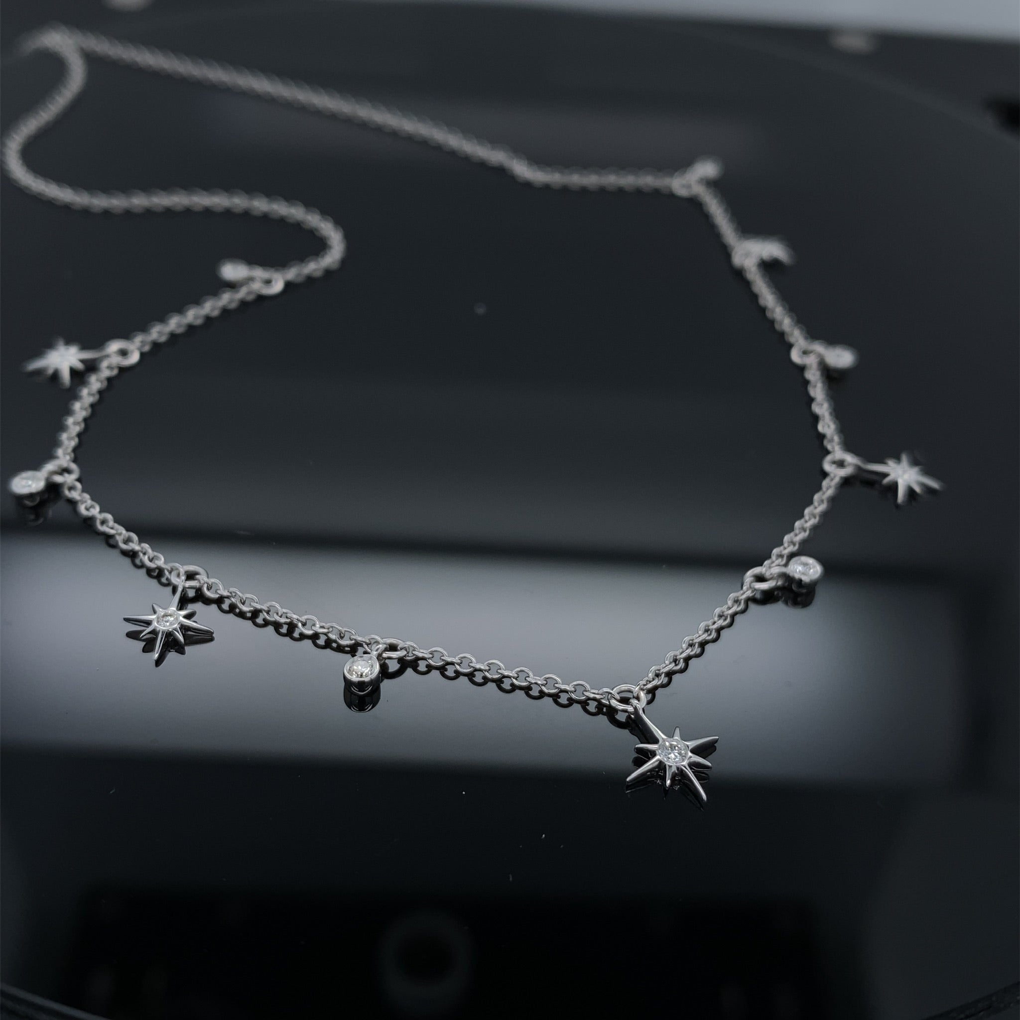 Starry Sky Diamond Drops Necklace White Gold