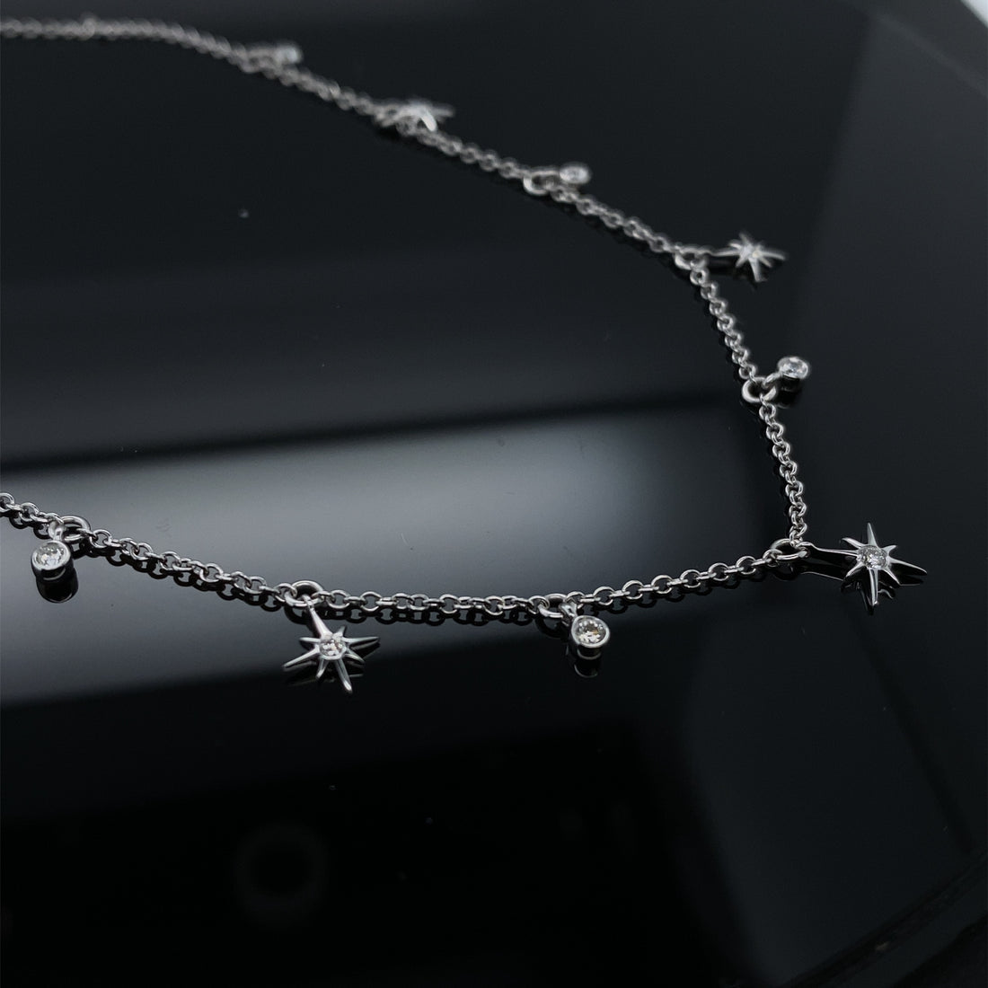 Starry Sky Diamond Drops Necklace White Gold