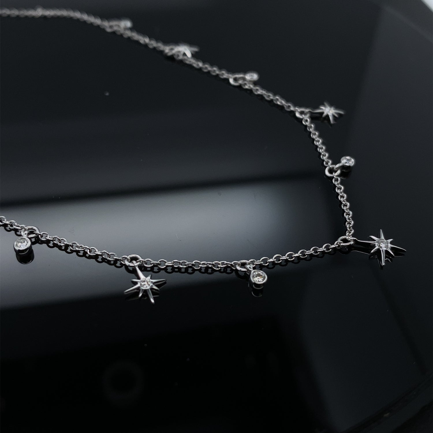 Starry Sky Diamond Drops Necklace White Gold