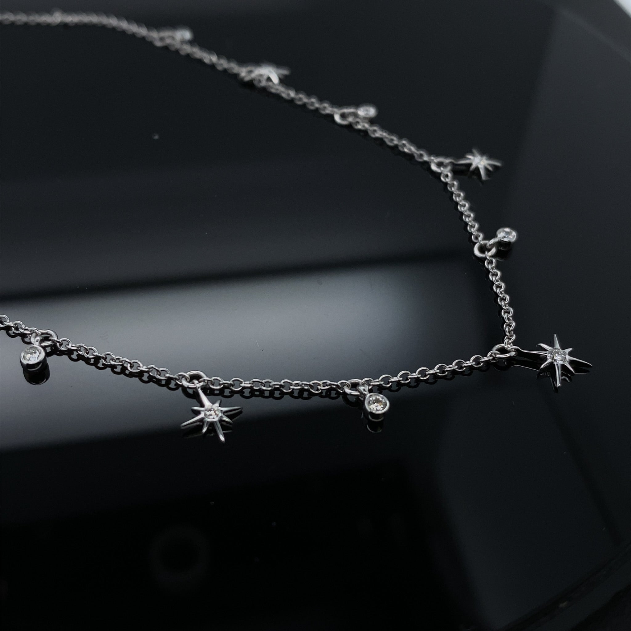 Starry Sky Diamond Drops Necklace White Gold