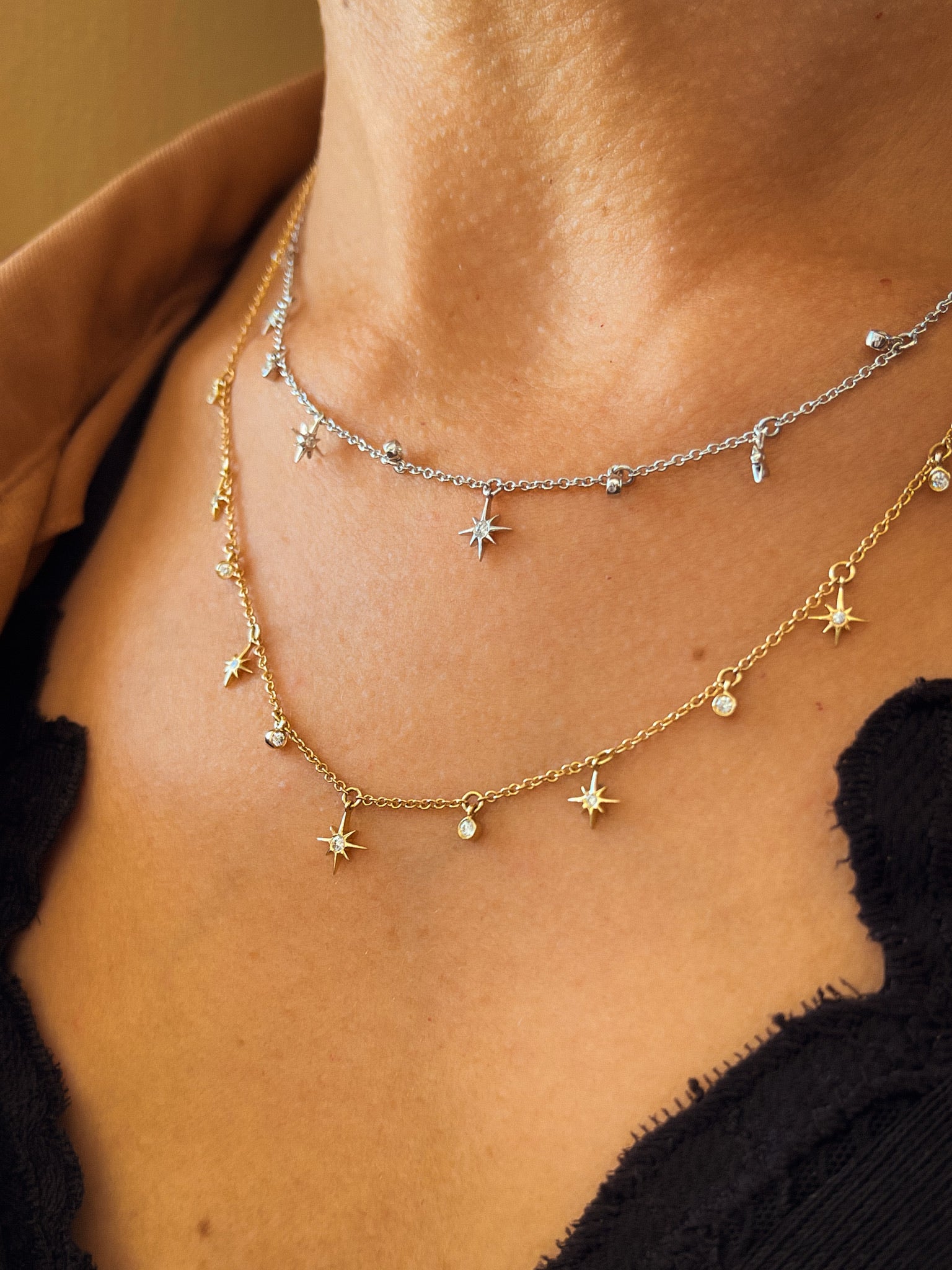 Starry Sky Diamond Drops Necklace White Gold