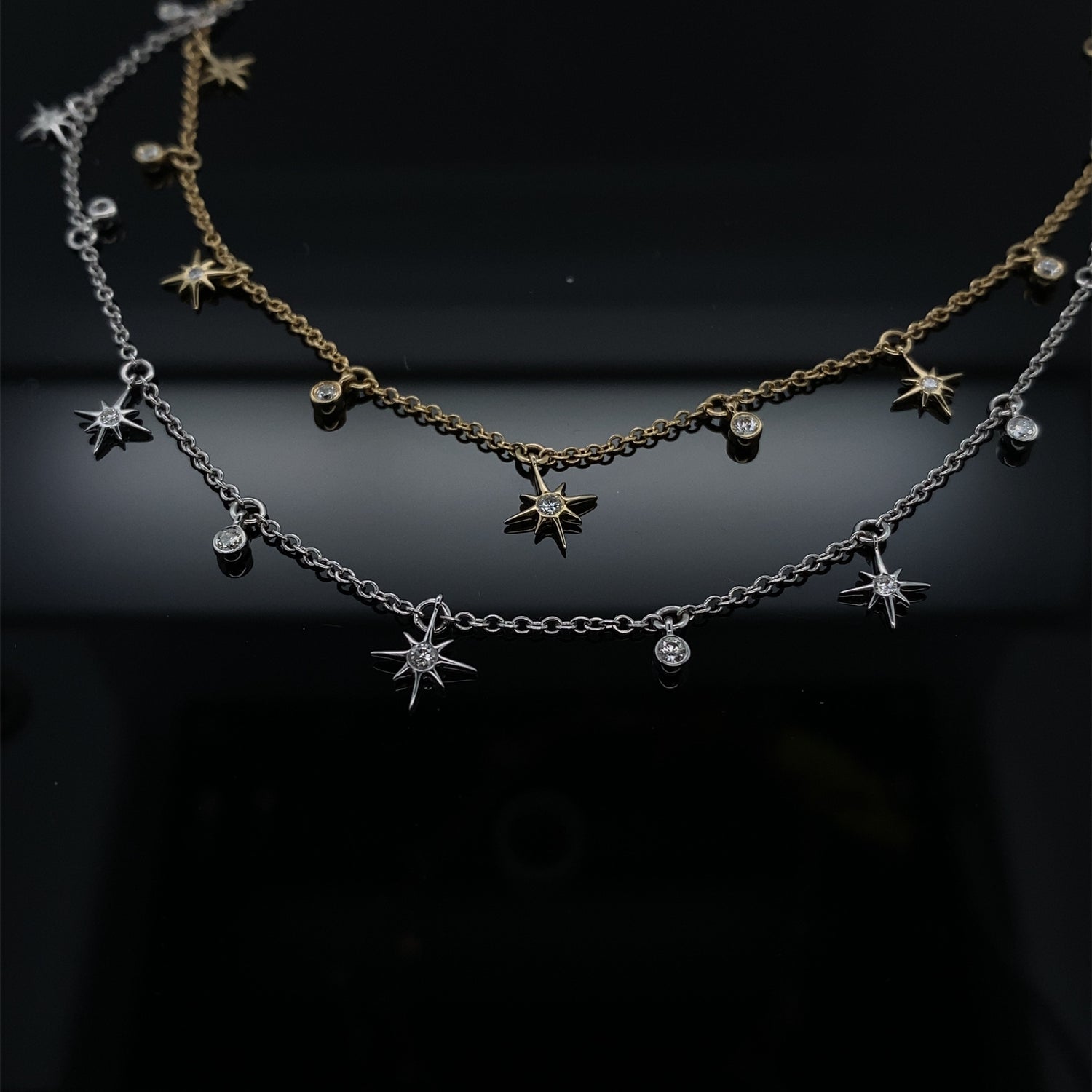 Starry Sky Diamond Drops Necklace White Gold