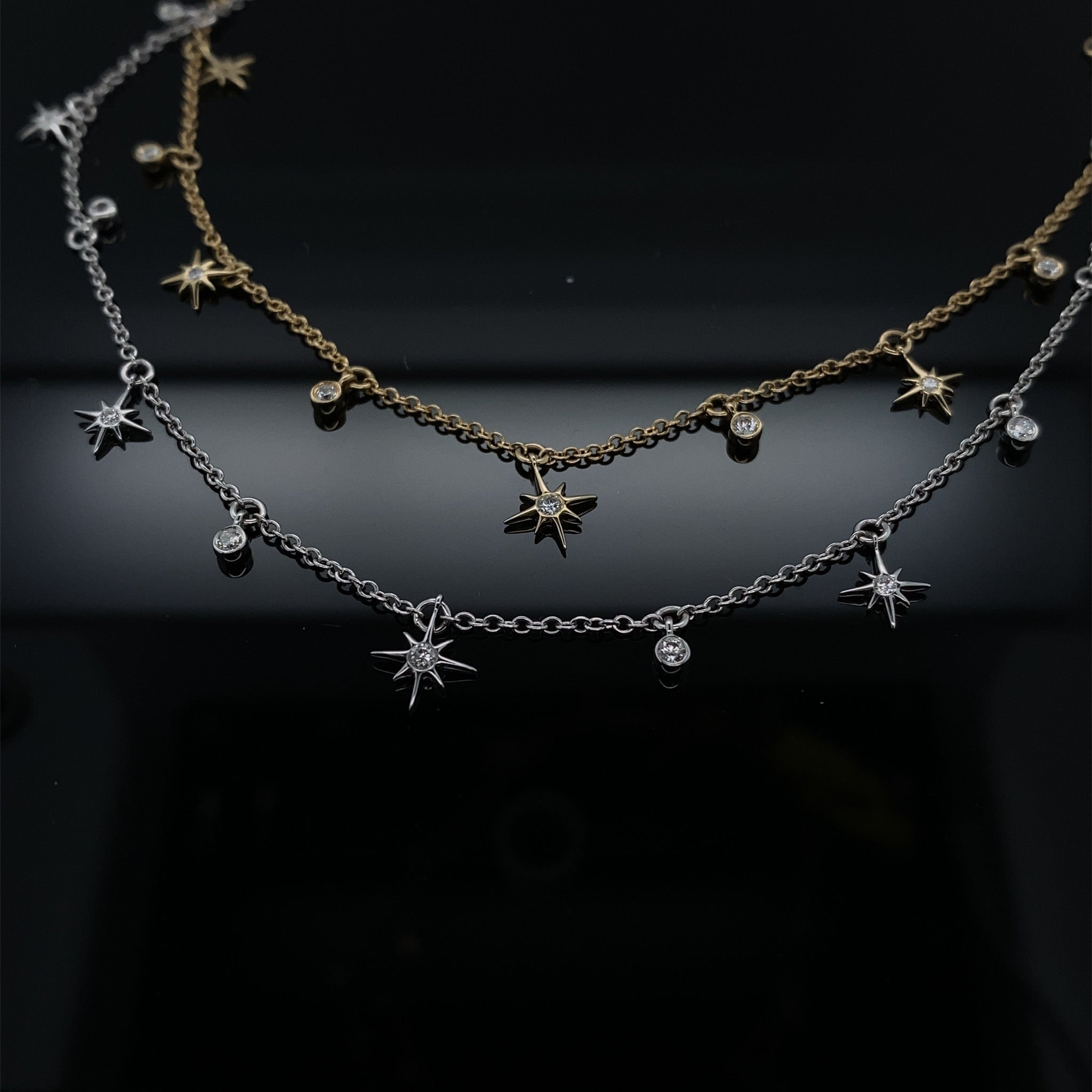 Starry Sky Diamond Drops Necklace White Gold