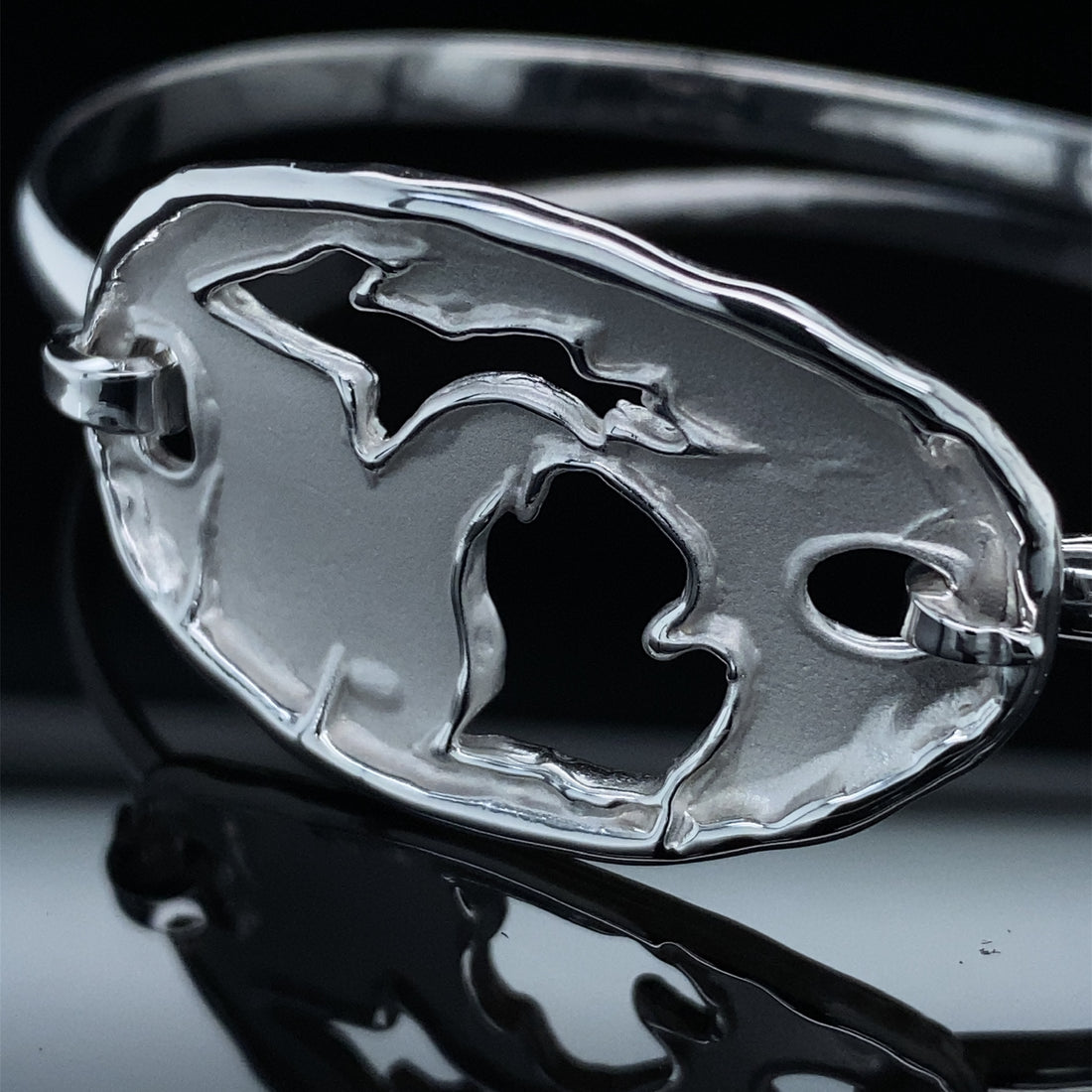Hand Carved Michigan Bangle Bracelet in Silver