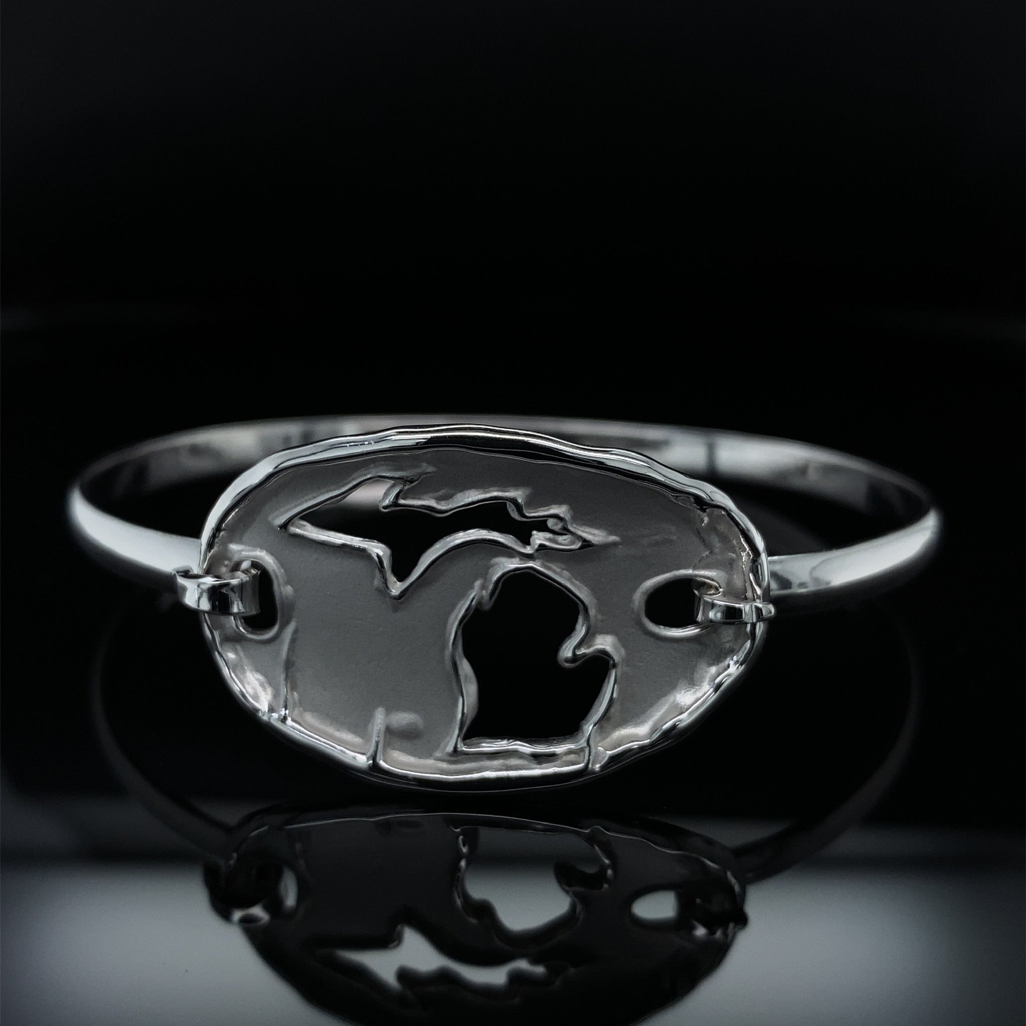 Hand Carved Michigan Bangle Bracelet in Silver