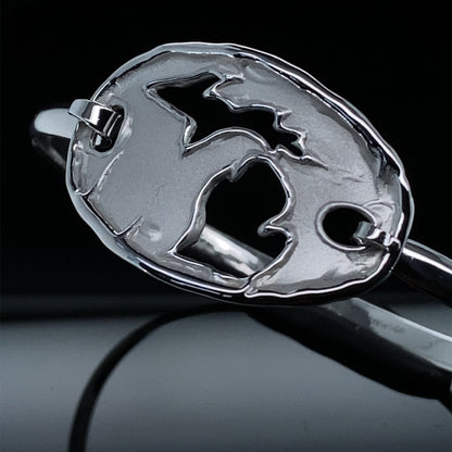 Hand Carved Michigan Bangle Bracelet in Silver