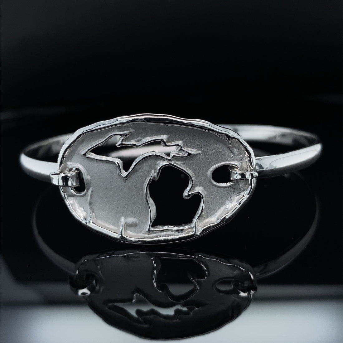 Hand Carved Michigan Bangle Bracelet in Silver