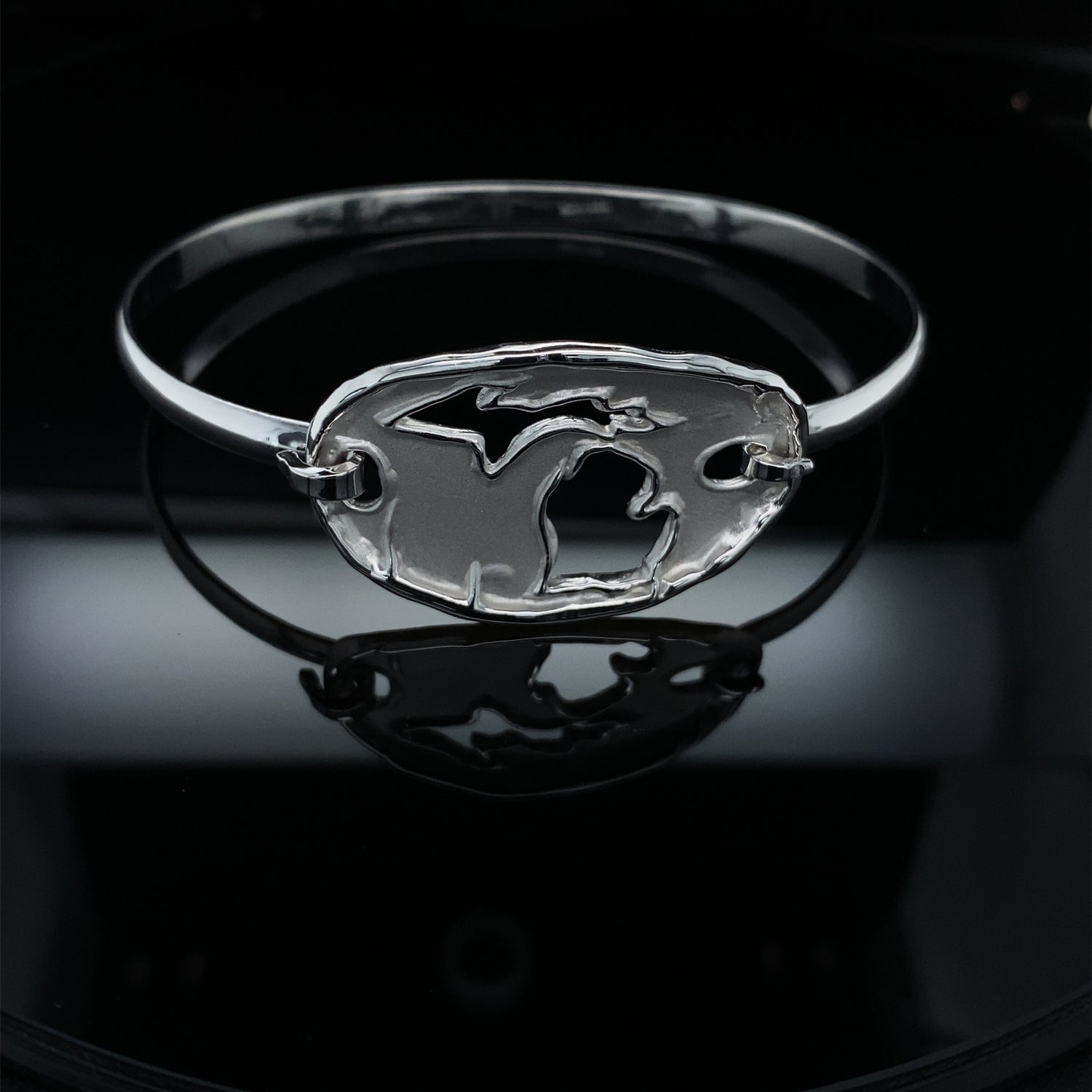 Hand Carved Michigan Bangle Bracelet in Silver