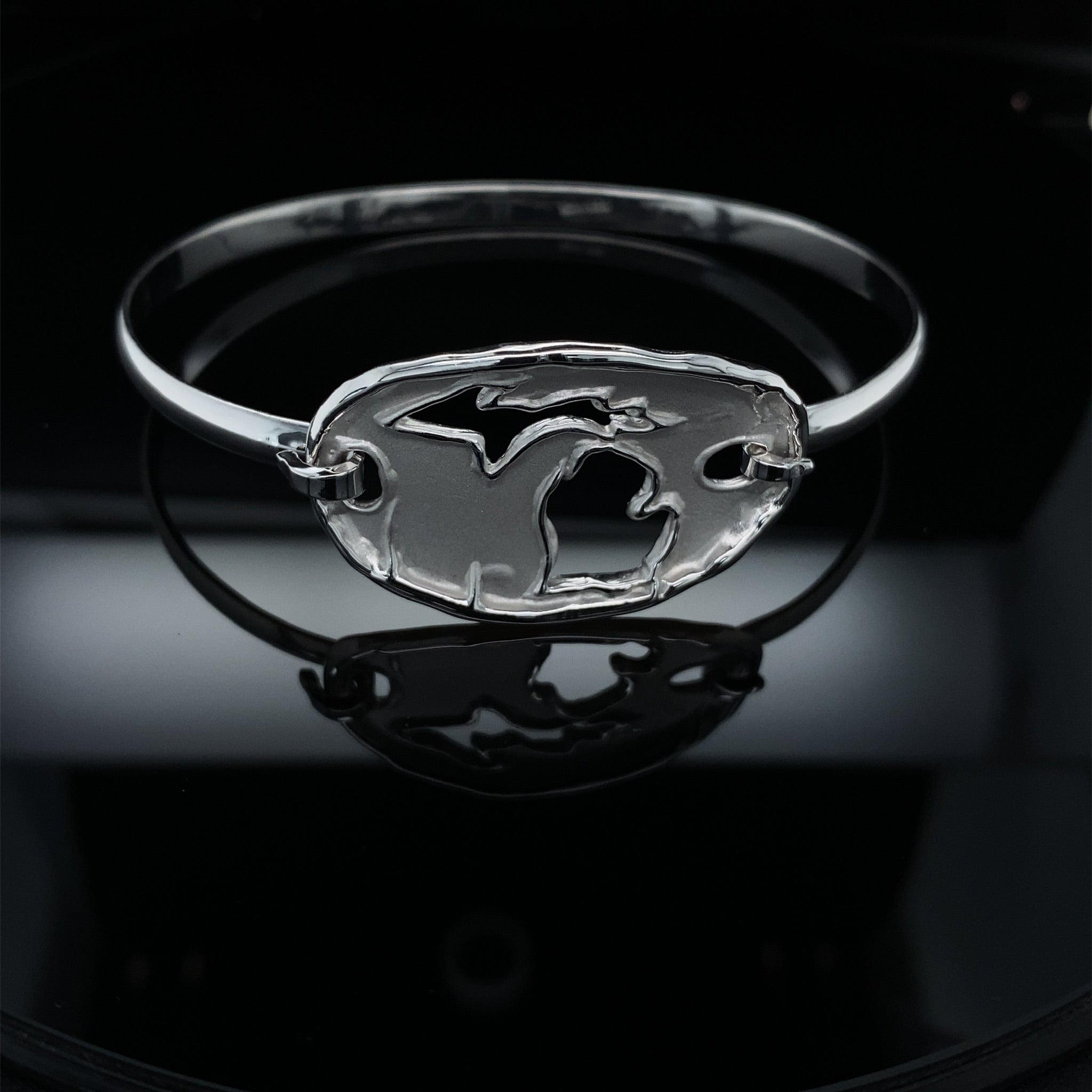 Hand Carved Michigan Bangle Bracelet in Silver