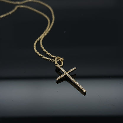 .05CT 18K YELLOW GOLD CLASSIC DIAMOND CROSS PENDANT
