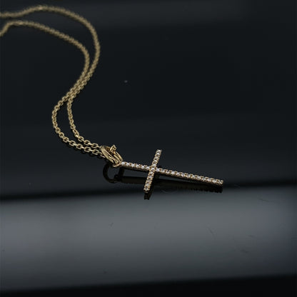 .05CT 18K YELLOW GOLD CLASSIC DIAMOND CROSS PENDANT
