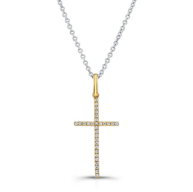 .05CT 18K YELLOW GOLD CLASSIC DIAMOND CROSS PENDANT