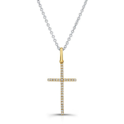 .05CT 18K YELLOW GOLD CLASSIC DIAMOND CROSS PENDANT