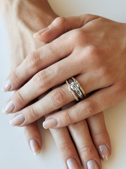 1.15ct / 1.39TDW Double Bands 3 Piece Two Tone Wedding Set