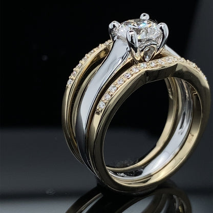 1.15ct / 1.39TDW Double Bands 3 Piece Two Tone Wedding Set
