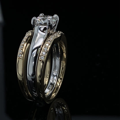 1.15ct / 1.39TDW Double Bands 3 Piece Two Tone Wedding Set