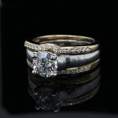 1.15ct / 1.39TDW Double Bands 3 Piece Two Tone Wedding Set