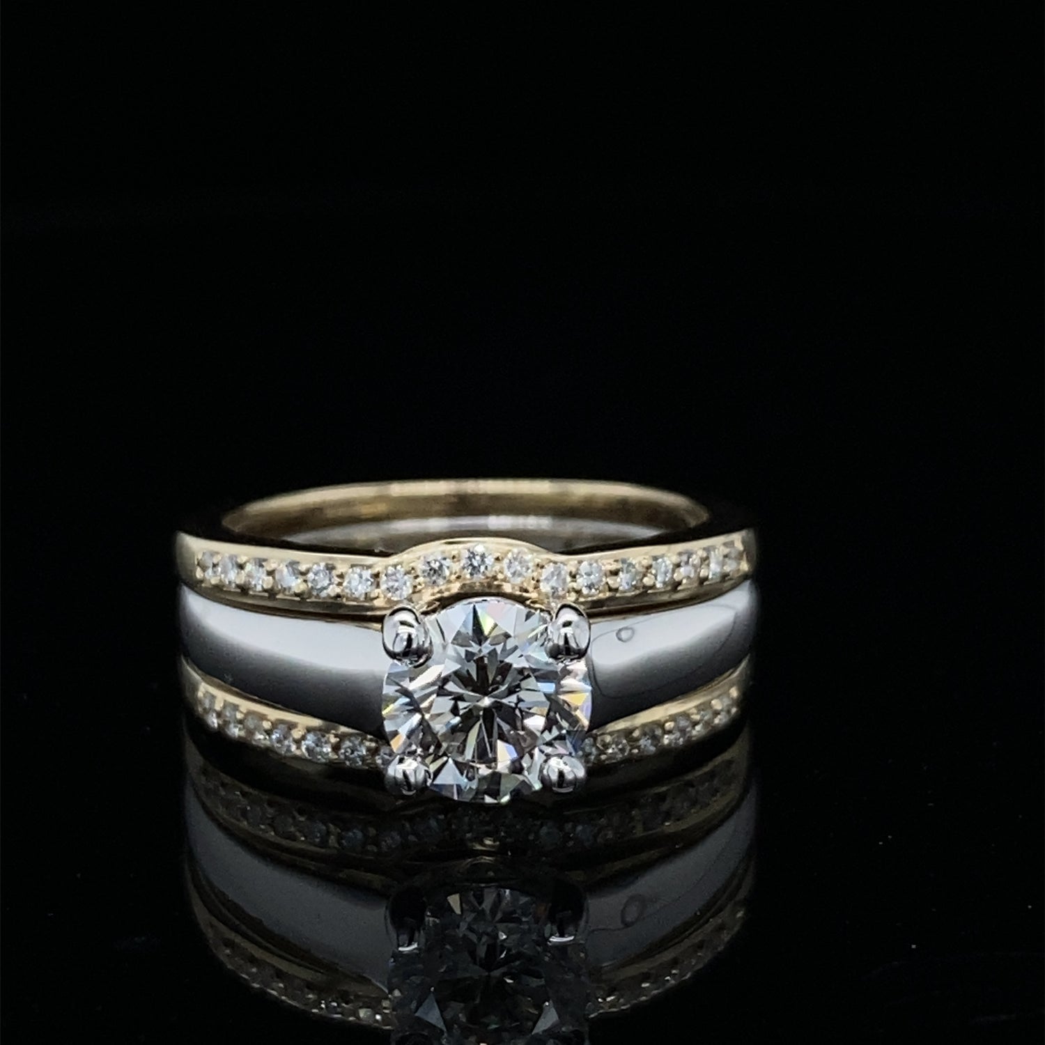 1.15ct / 1.39TDW Double Bands 3 Piece Two Tone Wedding Set