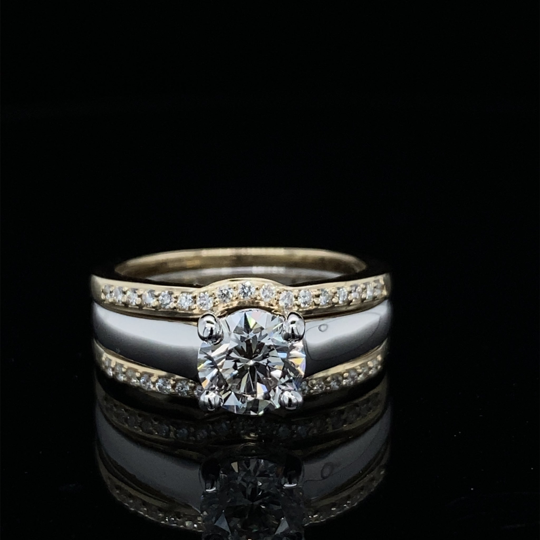 1.15ct / 1.39TDW Double Bands 3 Piece Two Tone Wedding Set
