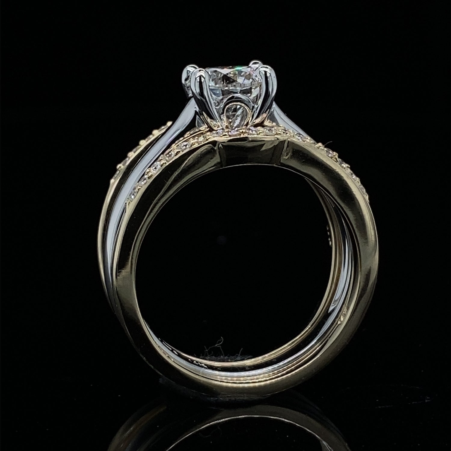 1.15ct / 1.39TDW Double Bands 3 Piece Two Tone Wedding Set