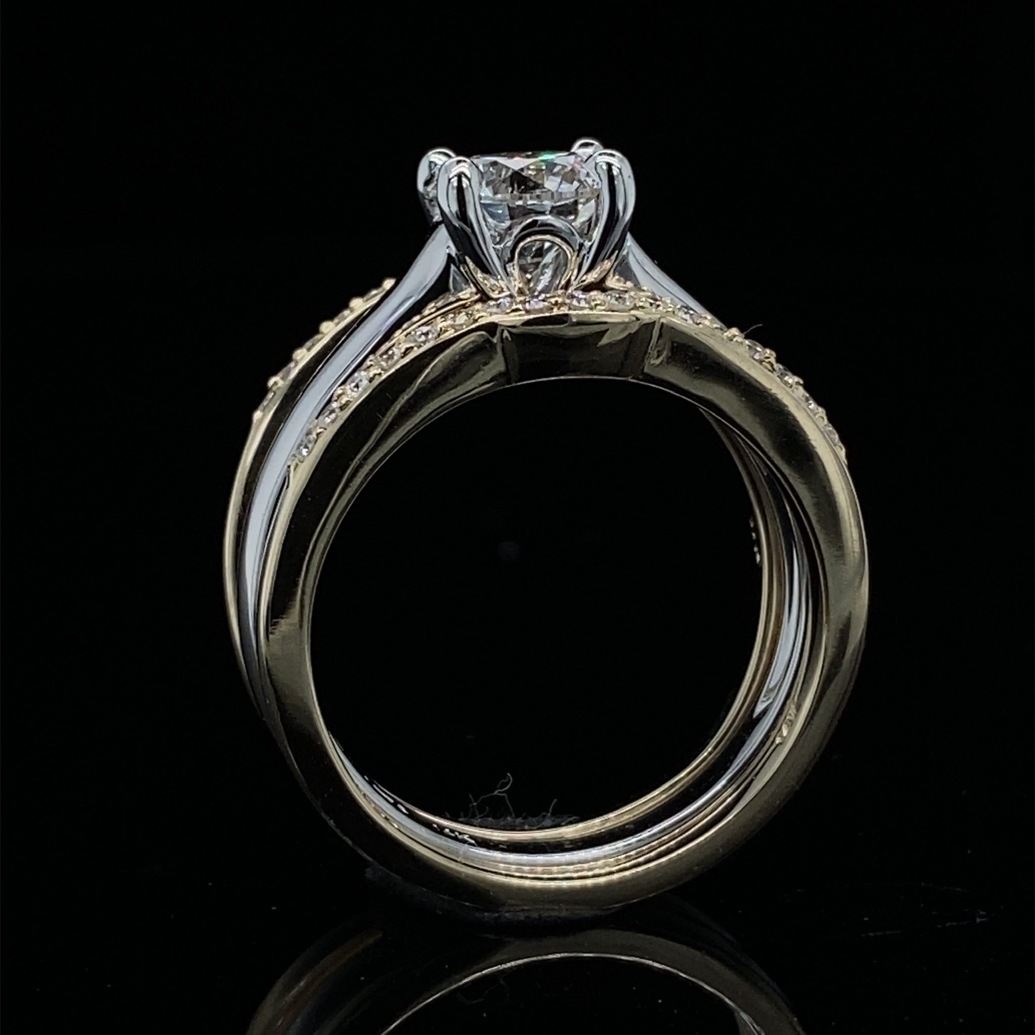 1.15ct / 1.39TDW Double Bands 3 Piece Two Tone Wedding Set