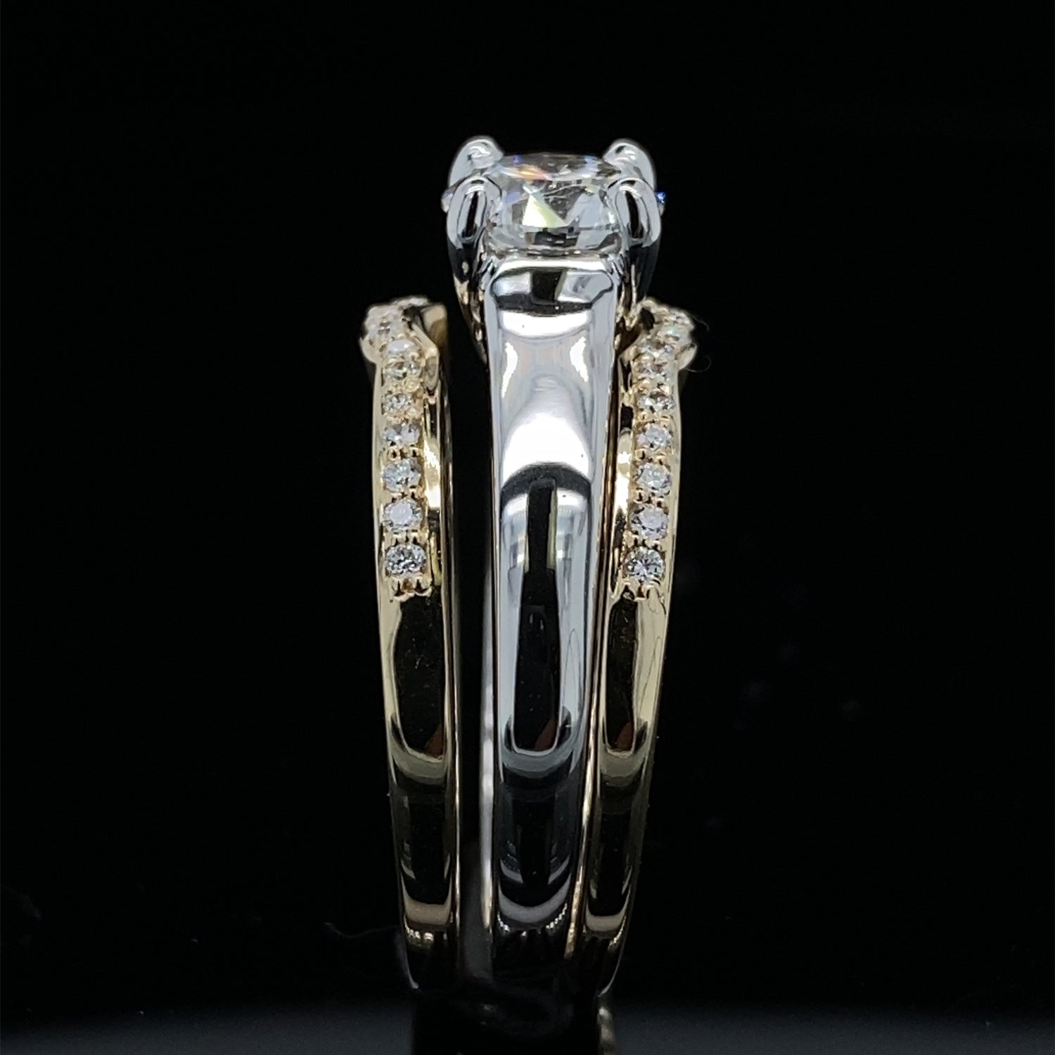 1.15ct / 1.39TDW Double Bands 3 Piece Two Tone Wedding Set