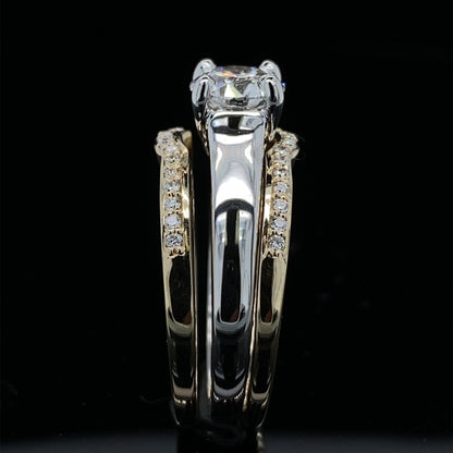 1.15ct / 1.39TDW Double Bands 3 Piece Two Tone Wedding Set