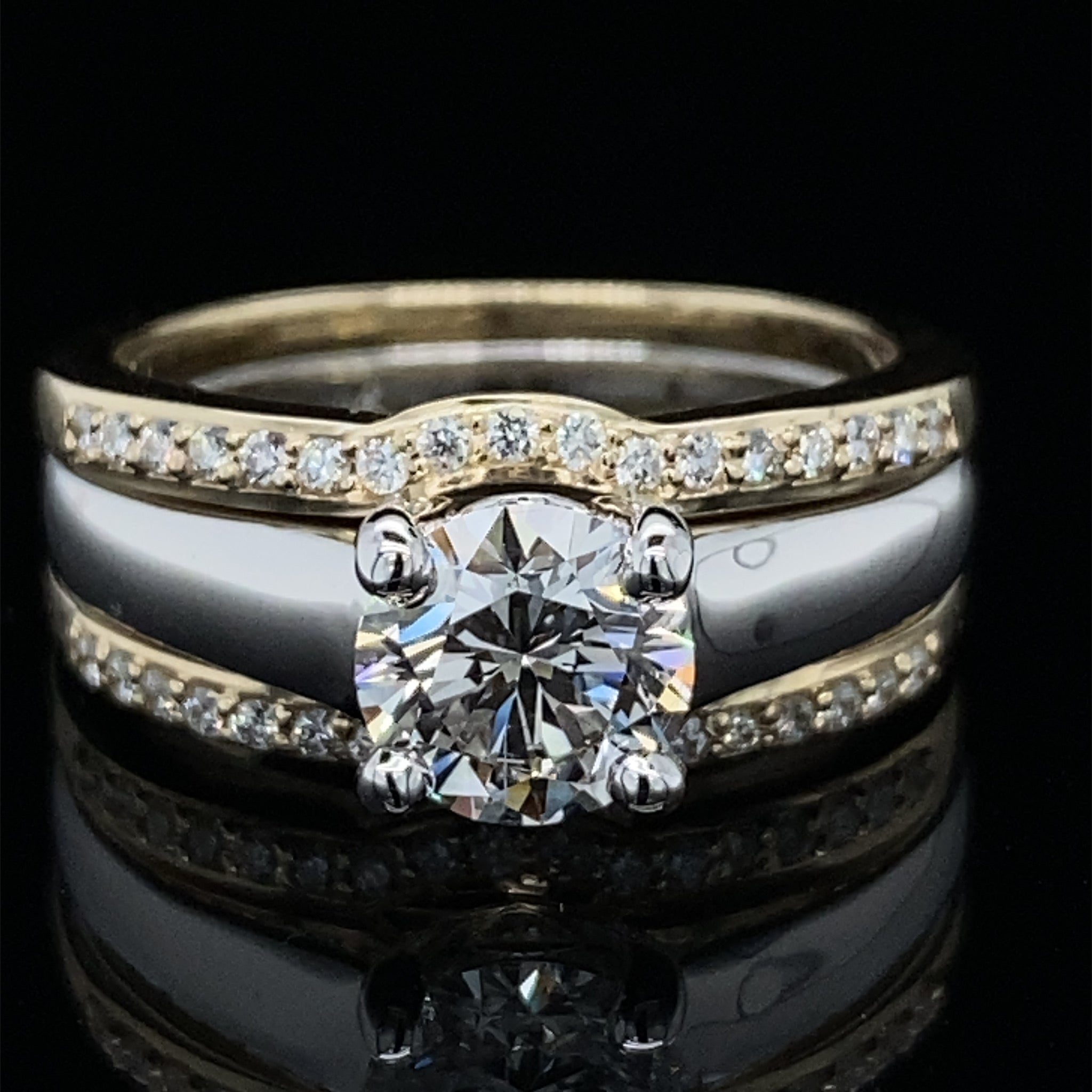 1.15ct / 1.39TDW Double Bands 3 Piece Two Tone Wedding Set