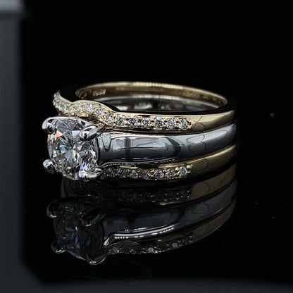 1.15ct / 1.39TDW Double Bands 3 Piece Two Tone Wedding Set