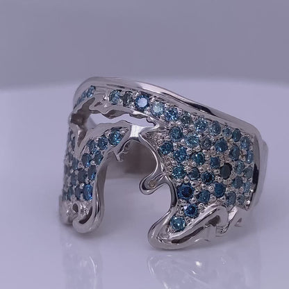 Magnificent Blue Diamond Pave Michigan Coastal Ring