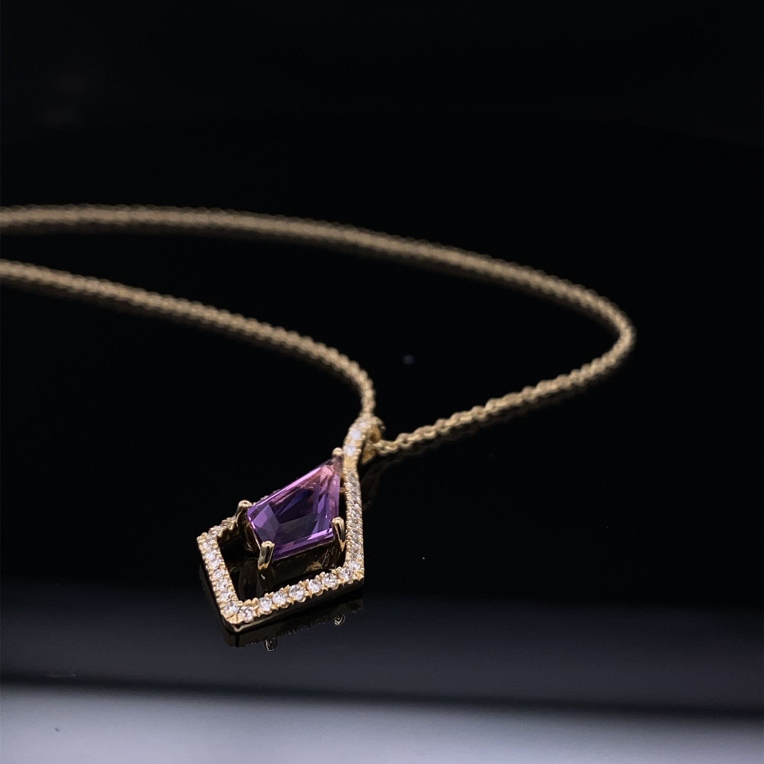 Kite Floating Amethyst Diamond Halo Gold Pendant