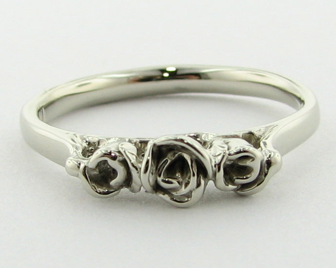 White Gold Band, Three Dainty Roses