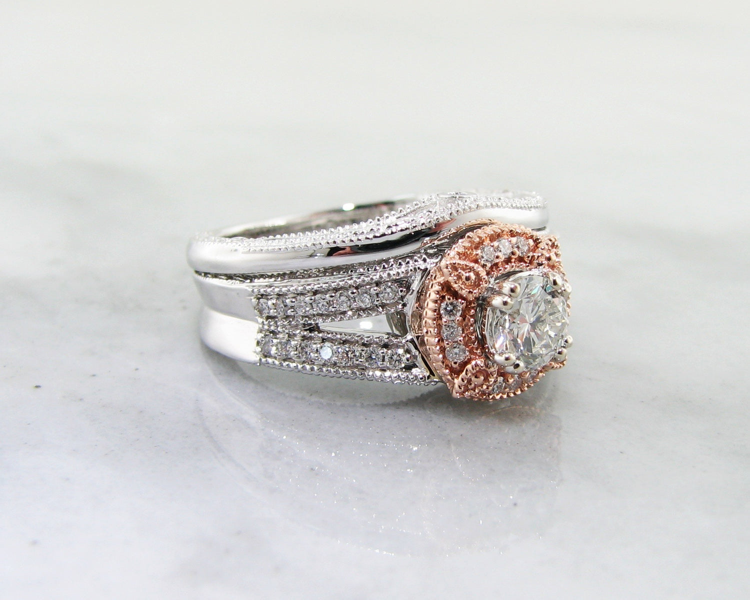 Two-Tone White Rose Gold Diamond Wedding Ring Set