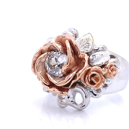 Antique Diamond Rainstorm Roses Two-tone Gold Ring