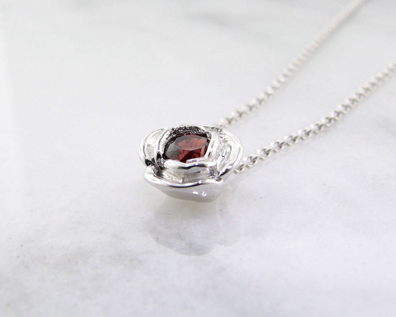 Silver Garnet January Birthstone Necklace, Rose Slider