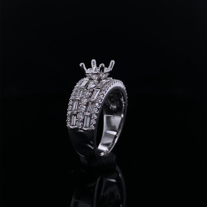 Mixed Diamond Multi Row Semi-mount Wedding Ring