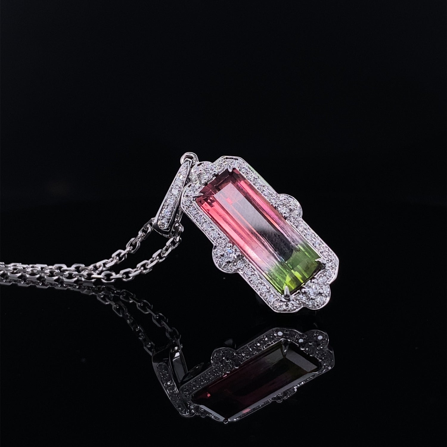 Wowza Watermelon Tourmaline Framed with Brilliant Diamonds