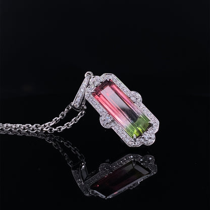 Wowza Watermelon Tourmaline Framed with Brilliant Diamonds