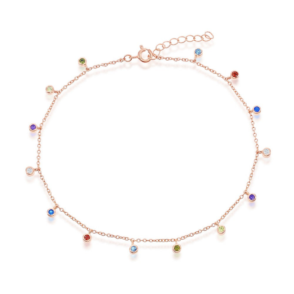 Colored Lights Rose-Plated Silver Ankle Bracelet