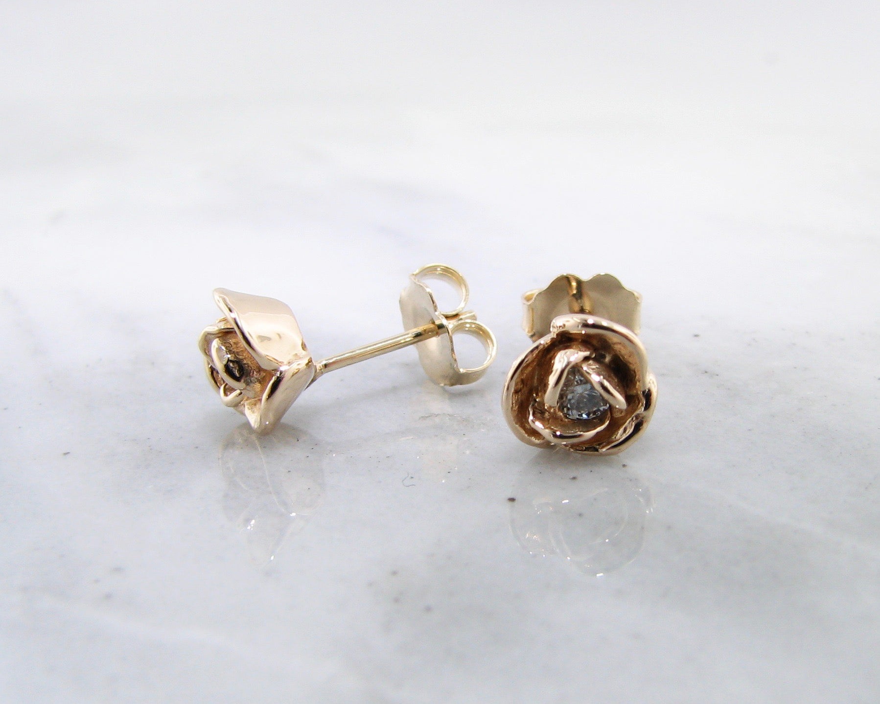 0.24ct TDW Diamond Earring Studs Yellow Gold, Petite Rosebud