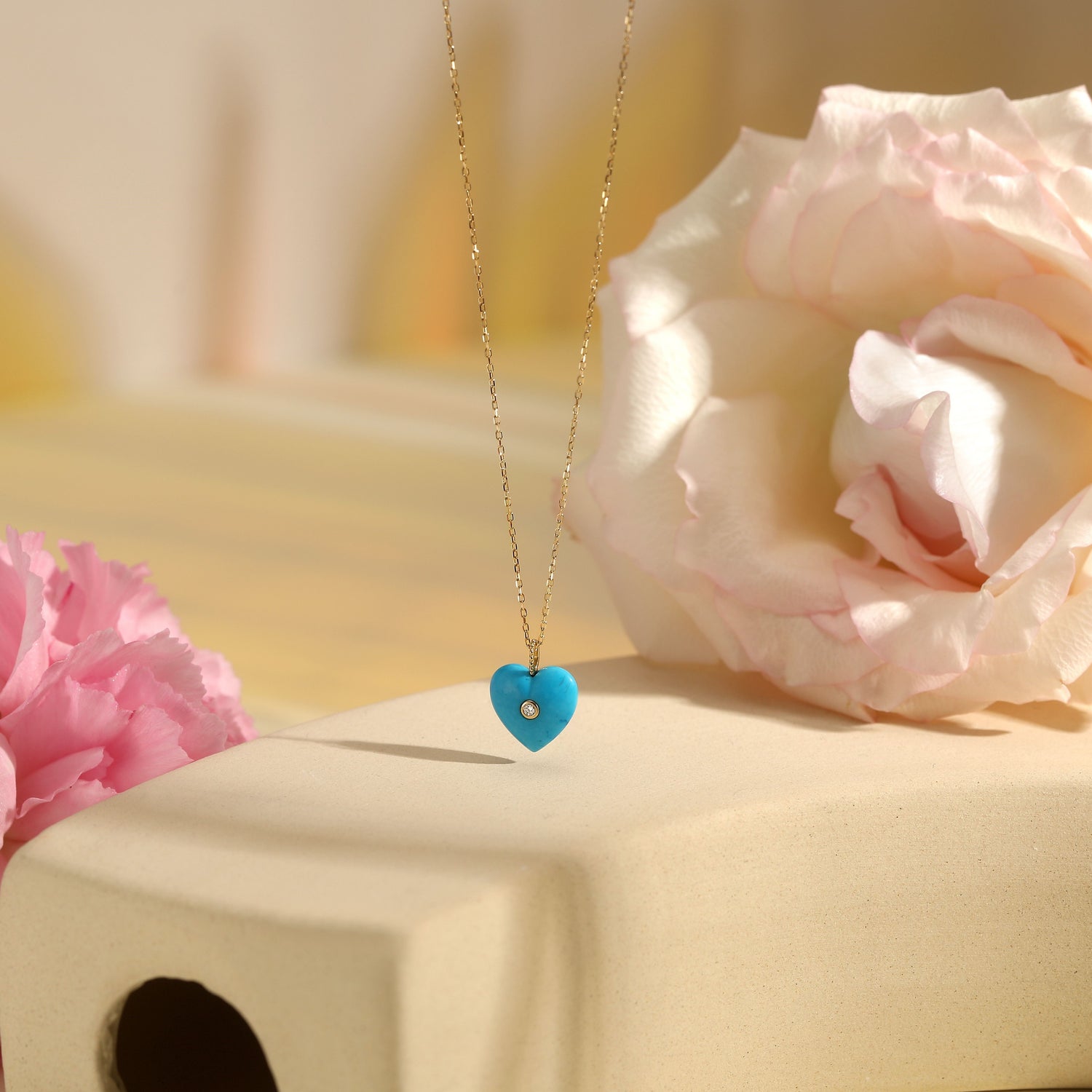 NEELA | Turquoise &amp; Diamond Puffed Heart Necklace