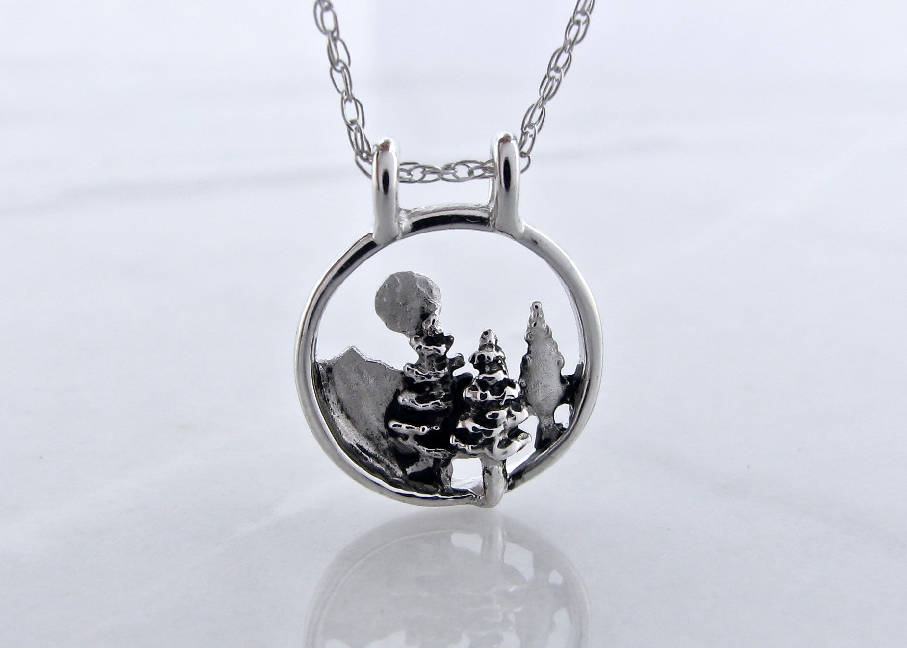 Mini Mountainscape Silver Necklace, Mountain Forest