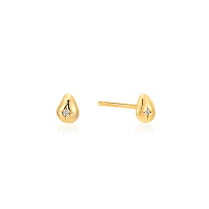 Gold Pebble Sparkle Stud Earrings