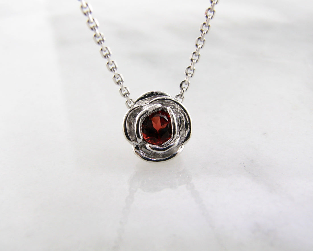 Silver Garnet January Birthstone Necklace, Rose Slider